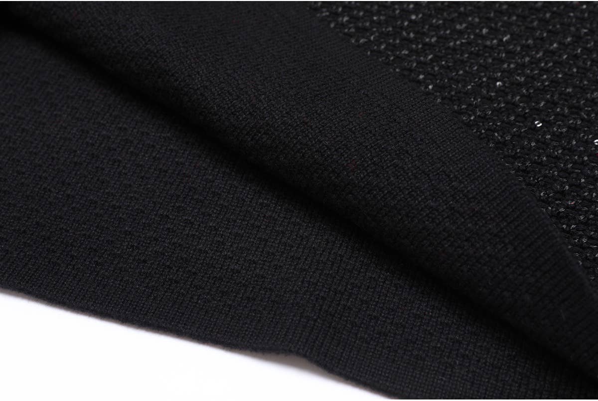 Black Knit Dress with Beaded Bows and Festive Flair - LaRella