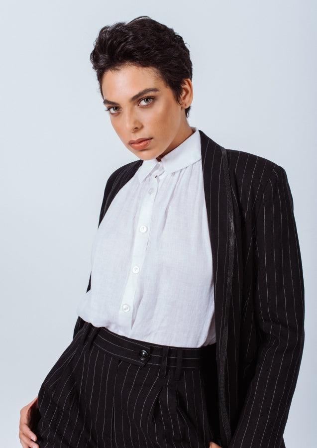 Black Pinstripes Suit Pants - LaRella