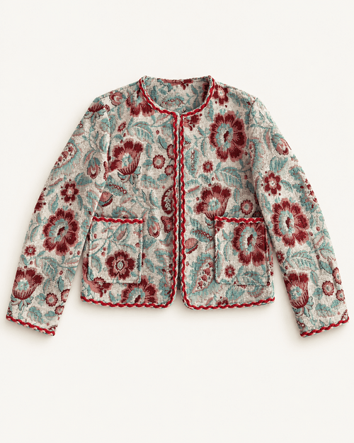 Burgundy Bloom Tapestry Jacket - La Rella