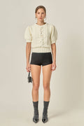Cable Puff Sleeve Knit with Flower Details - La Rella