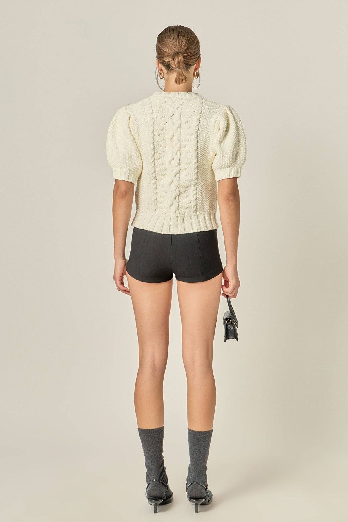 Cable Puff Sleeve Knit with Flower Details - La Rella