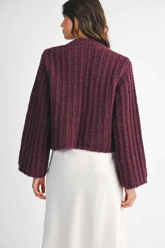 Chunky Knit Long Sleeve Gold Button Down Cardigan - LaRella