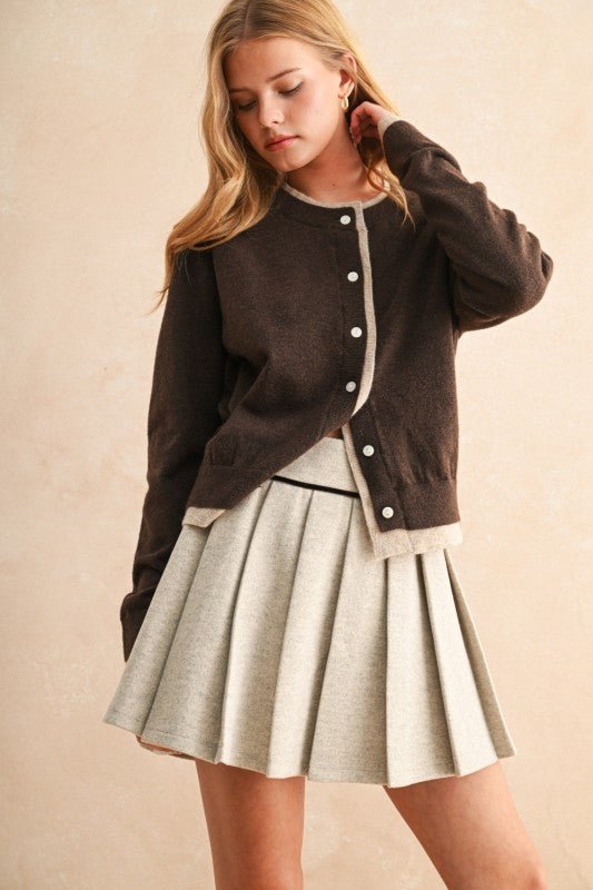 Color Contrast Button Front Cardigan - LaRella