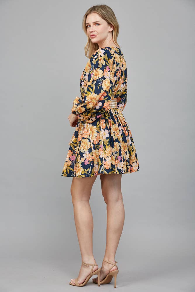 CONTRASTING PLAID DETAIL ROUND NECKLINE DRESS - LaRella