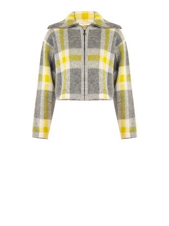Cropped Plaid Zip-Front Sweater - La Rella