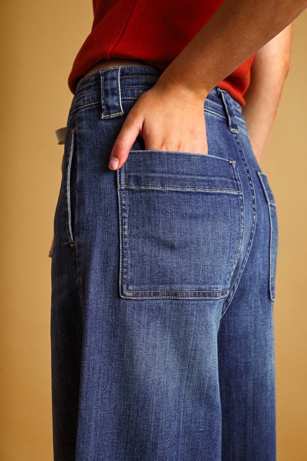 DARK WASHED TIED IN FRONT DENIM PANTS - La Rella