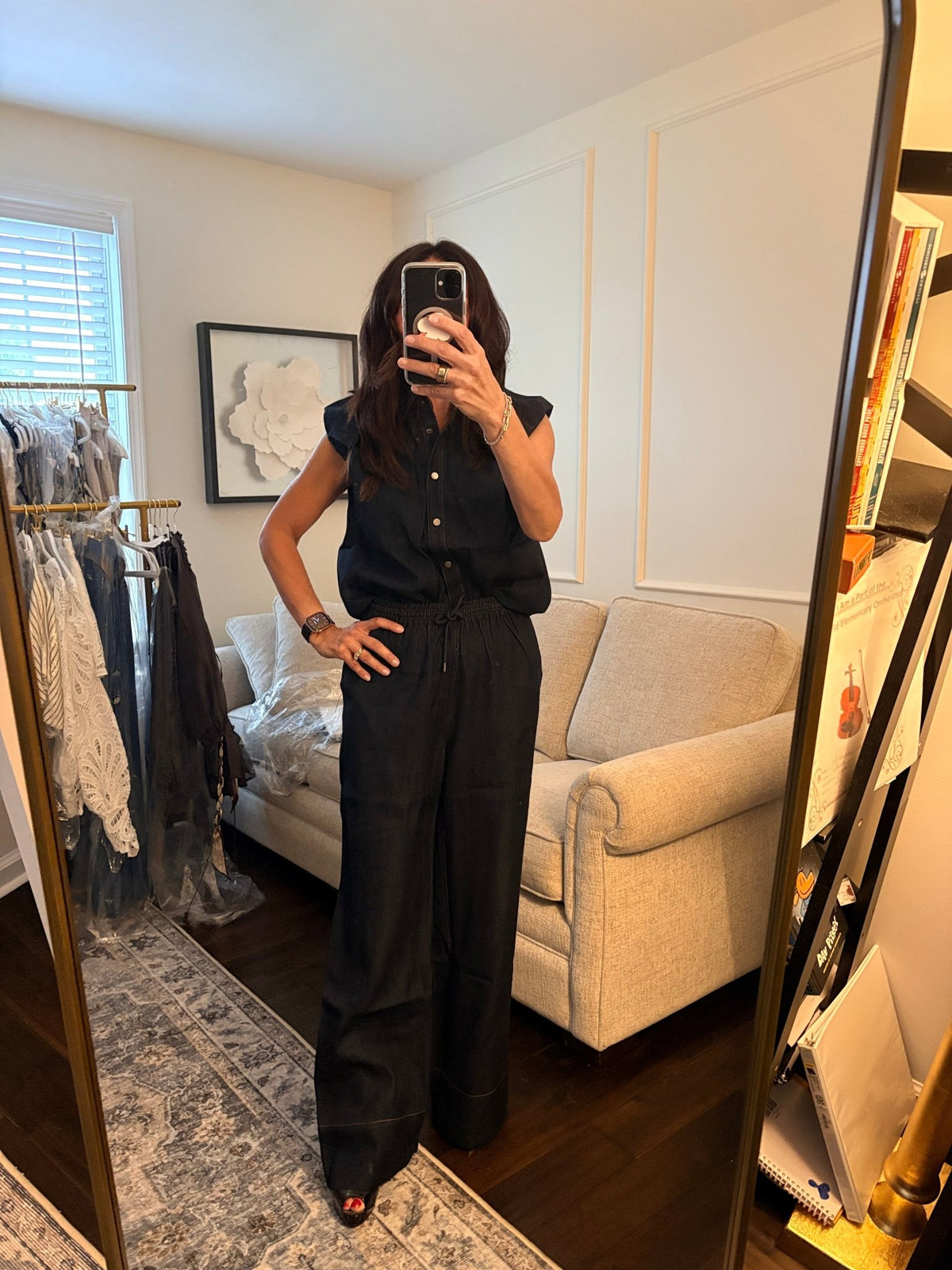 Deep Indigo Cap-Sleeve Button-Front Top - La Rella