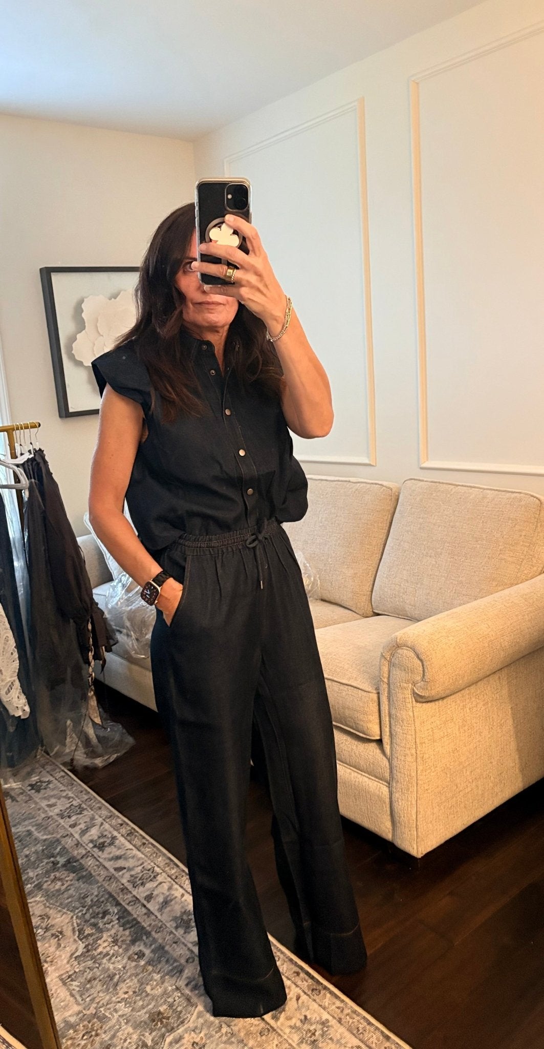 Deep Indigo Cap-Sleeve Button-Front Top - La Rella