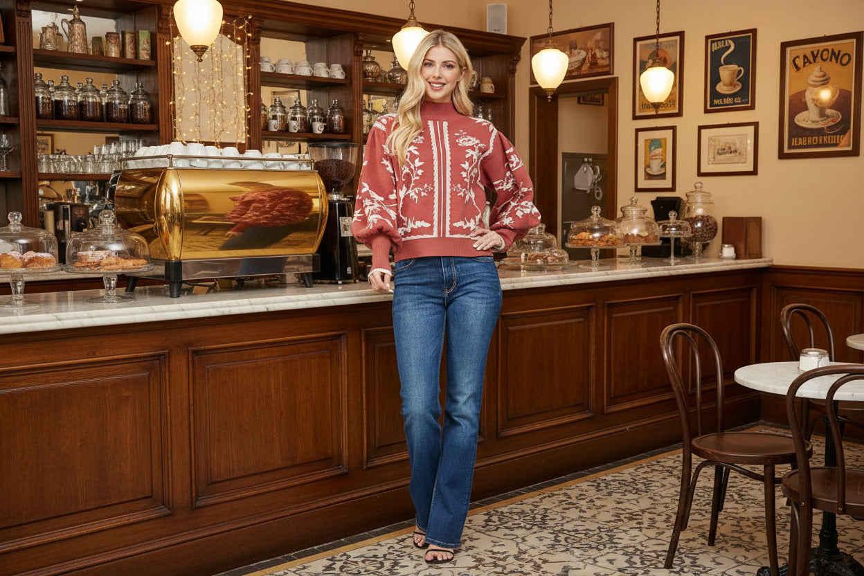 DRAMATIC BALLON SLV MOCK NECK SWEATER - LaRella