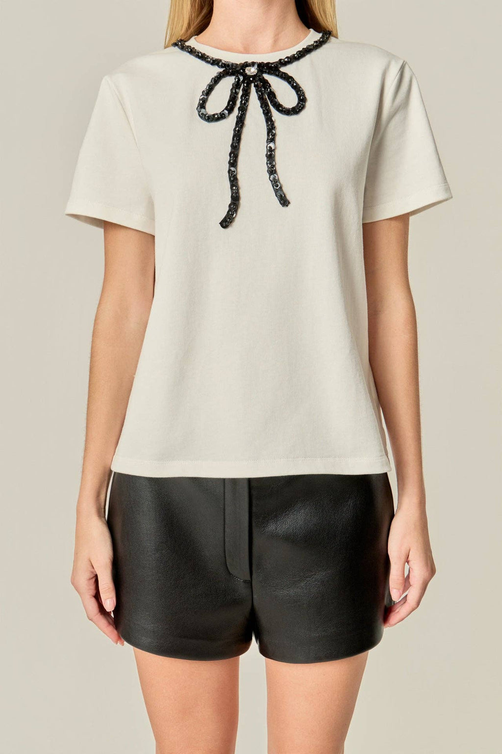 English Factory - Beaded Bow T-Shirt - La Rella