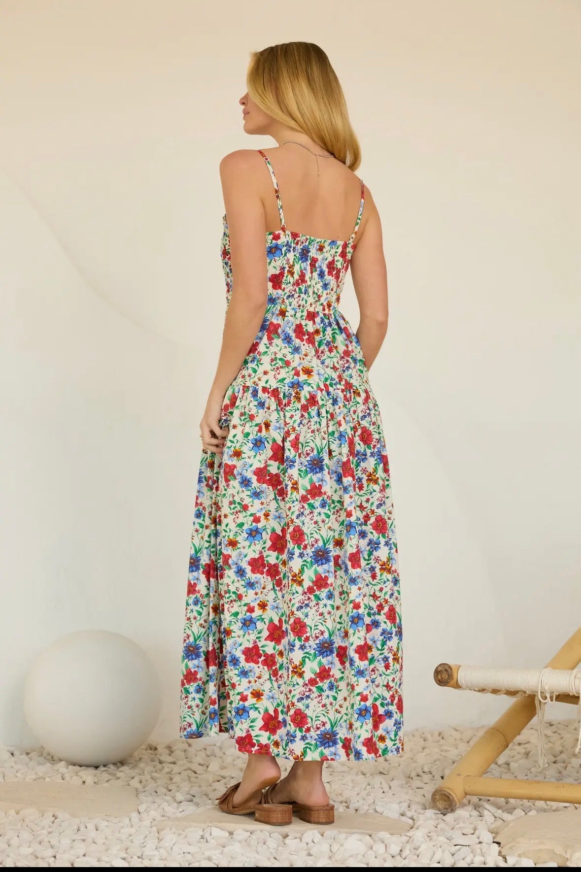 Floral Smocked Midi Dress – Lightweight Summer Maxi Dress for Women - La Rella