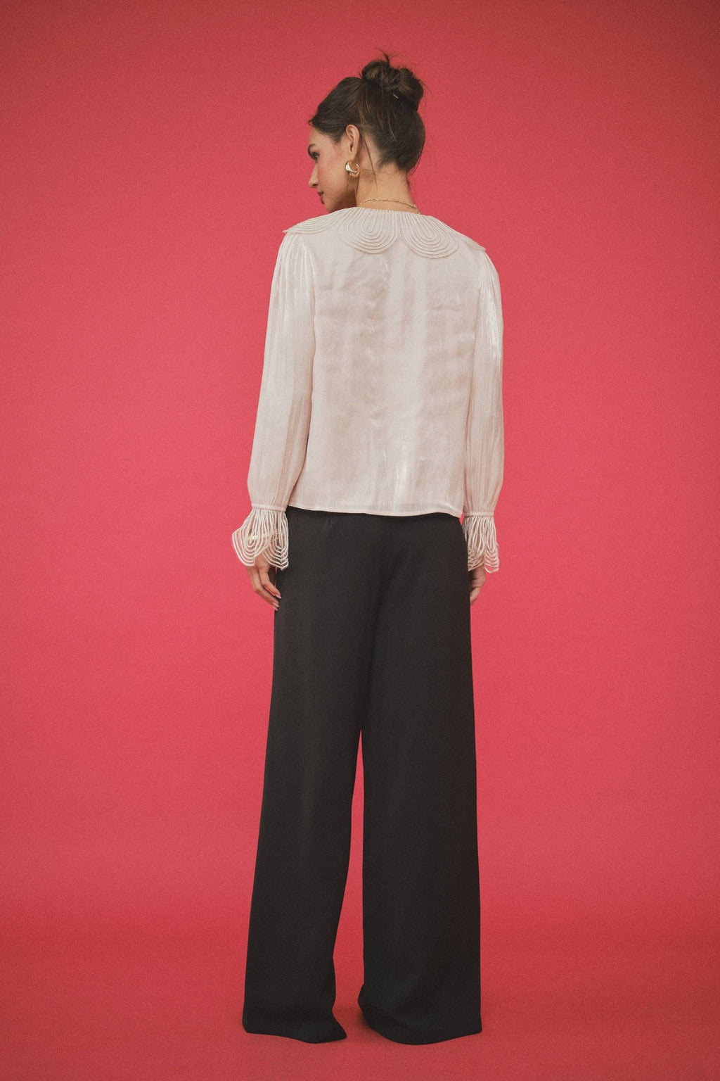 INA - Pearl-Embellished Statement Collar Blouse - La Rella