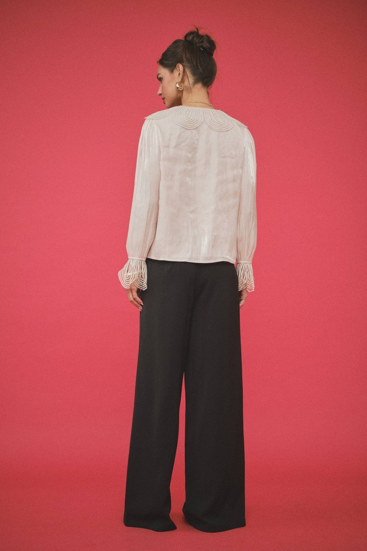 INA - Pearl-Embellished Statement Collar Blouse - La Rella