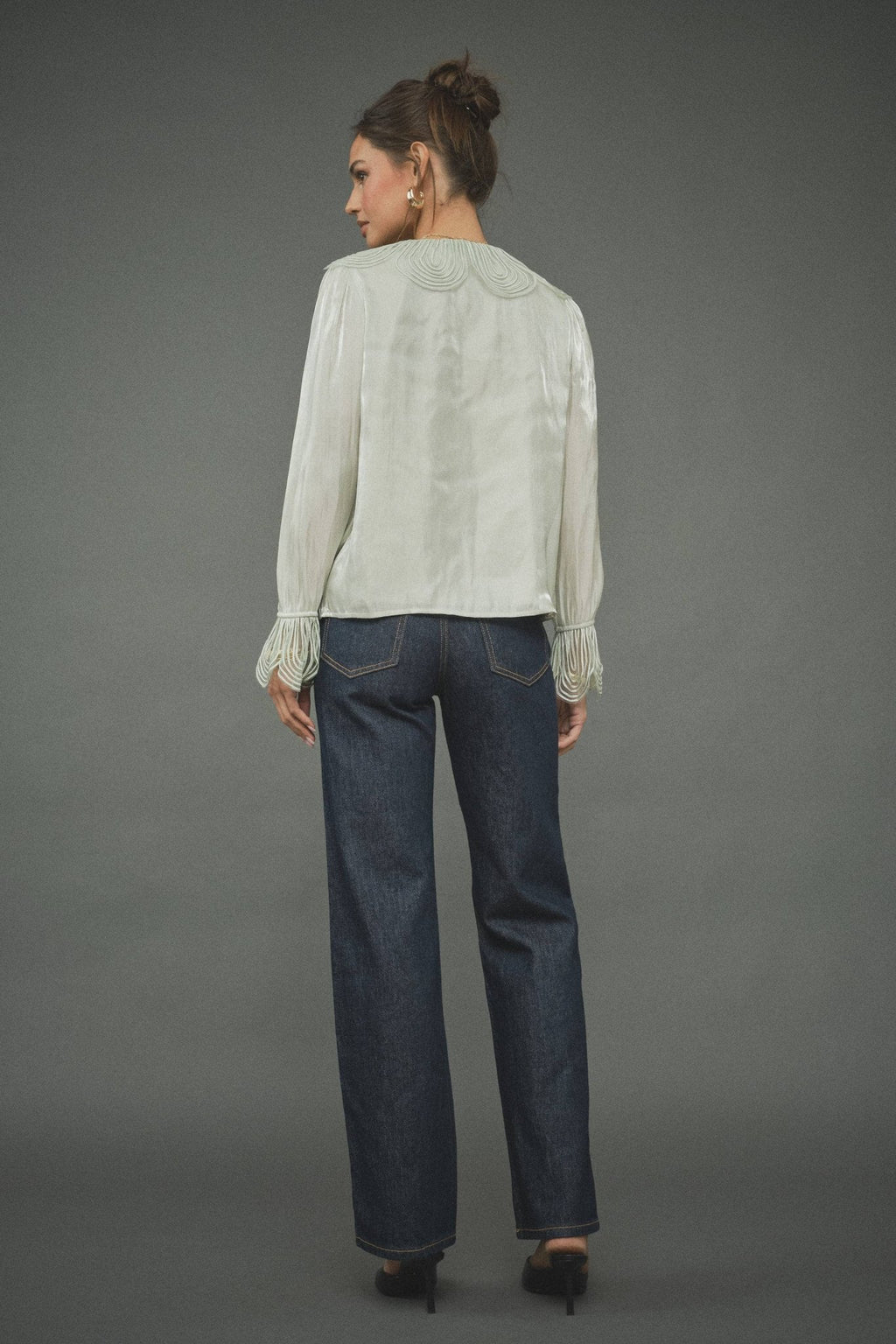 INA - Pearl-Embellished Statement Collar Blouse - La Rella