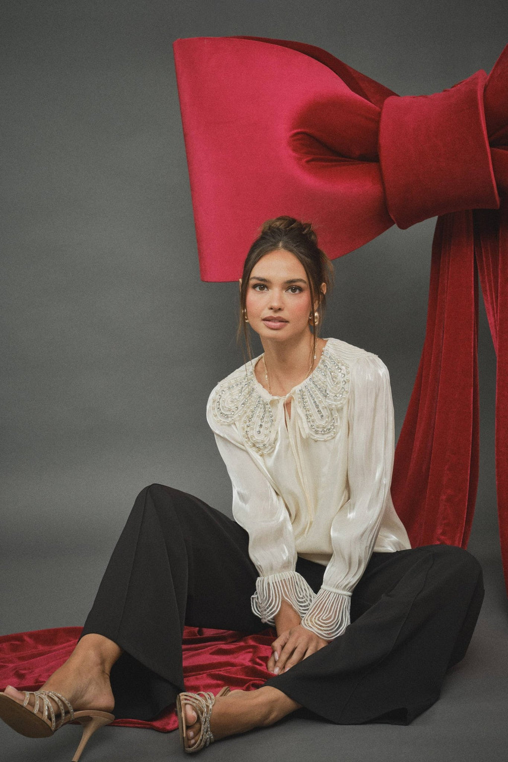 INA - Pearl-Embellished Statement Collar Blouse - La Rella