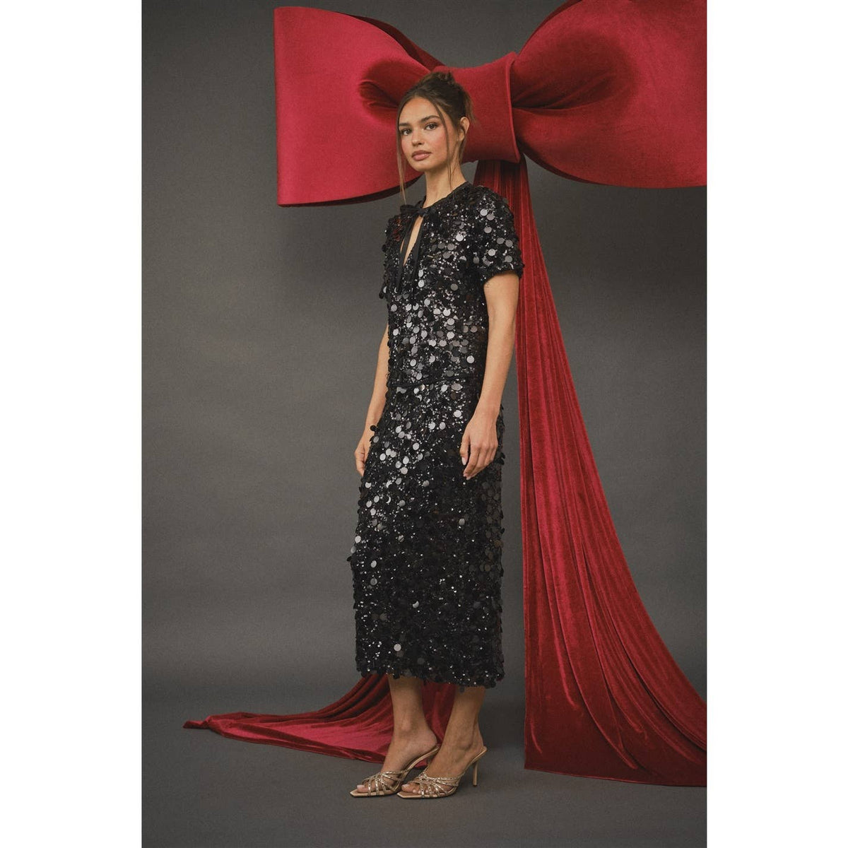 INA - Sequin Keyhole Bowtie Blouse - La Rella