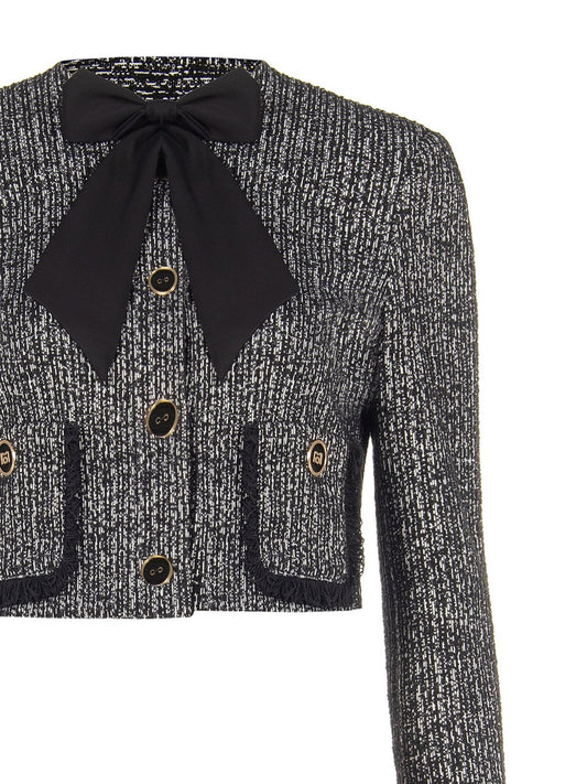 Italian Bow-Detail Cropped Tweed Jacket - La Rella