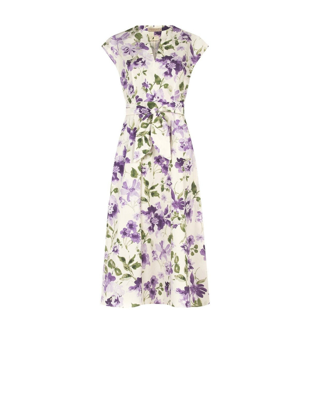Italian Floral Cotton Midi Dress – Tie Waist & V‑Neck - La Rella