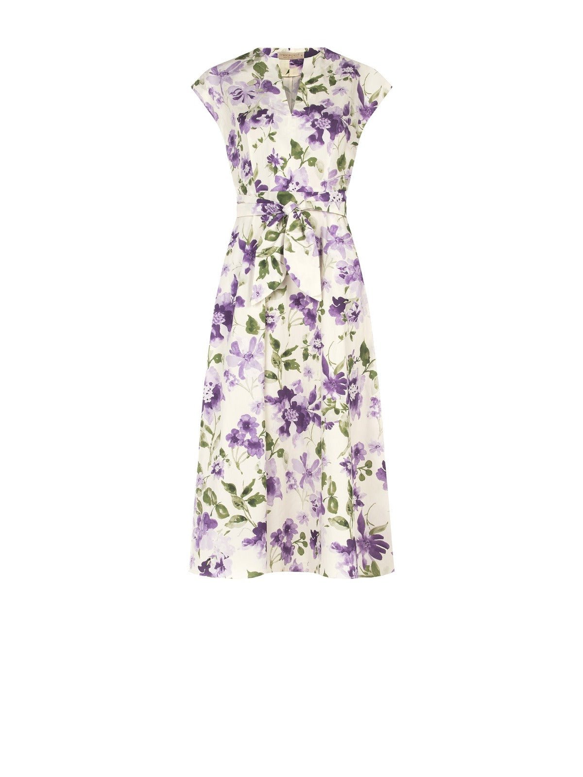 Italian Floral Cotton Midi Dress – Tie Waist & V‑Neck - La Rella