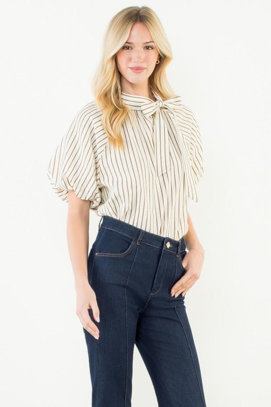 La Bellina Striped Bow Blouse - La Rella