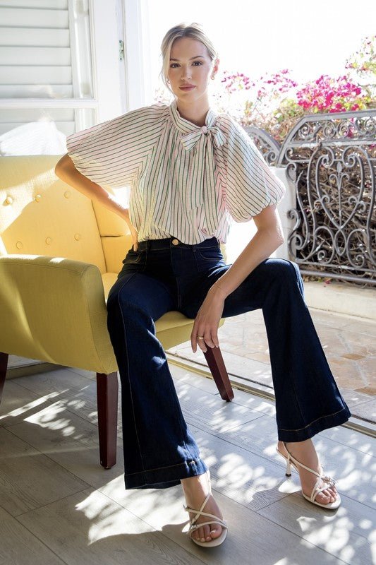 La Bellina Striped Bow Blouse - La Rella