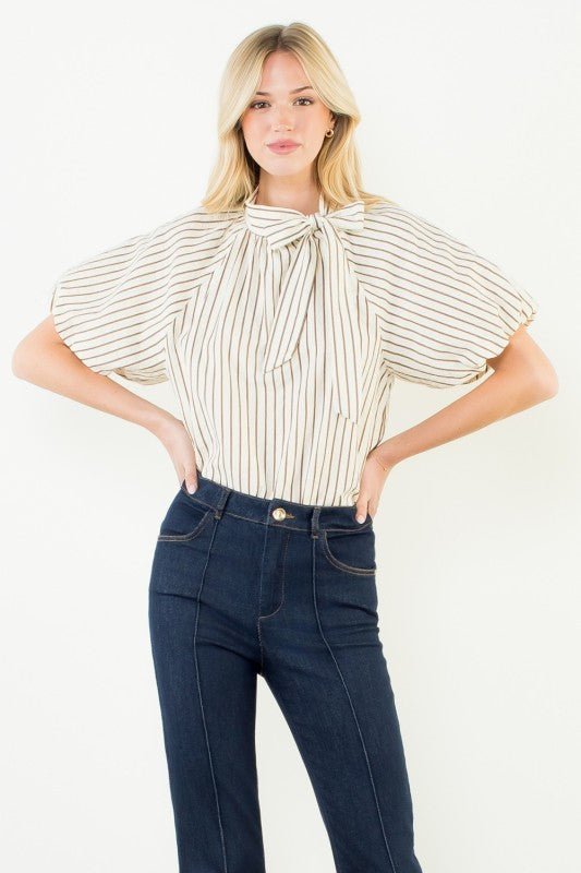 La Bellina Striped Bow Blouse - La Rella