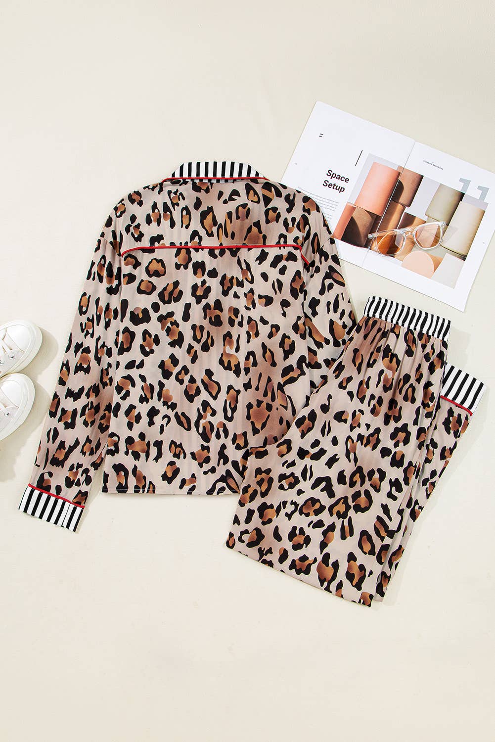 Leopard Print Striped Edge Shirt and Pants christmPajama Set - LaRella