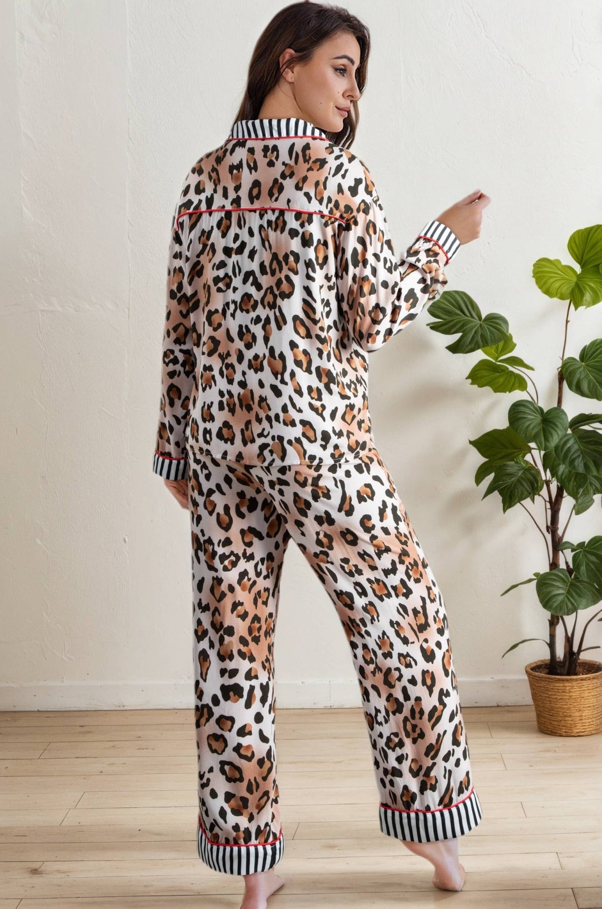 Leopard Print Striped Edge Shirt and Pants christmPajama Set - LaRella