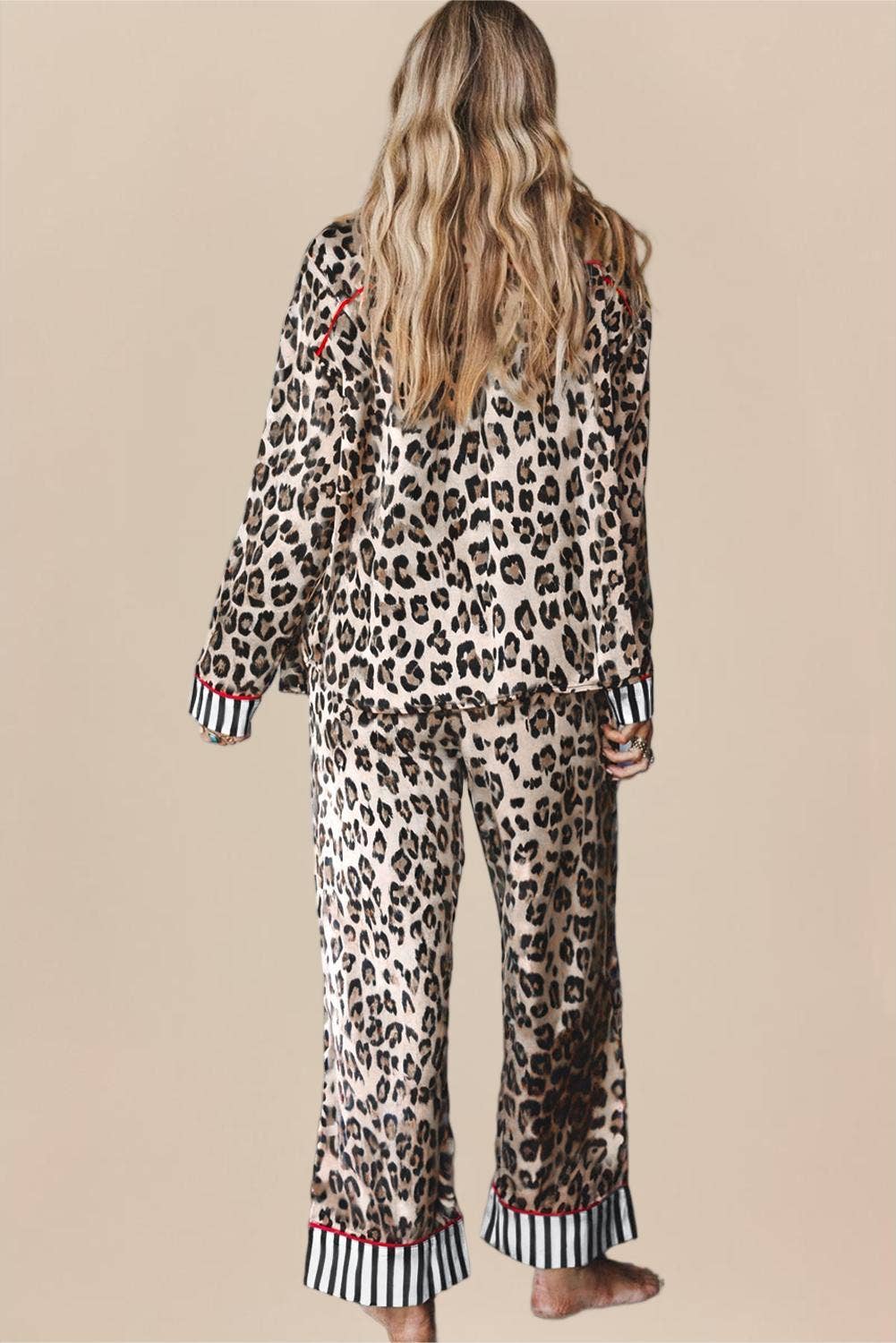 Leopard Print Striped Edge Shirt and Pants christmPajama Set - LaRella