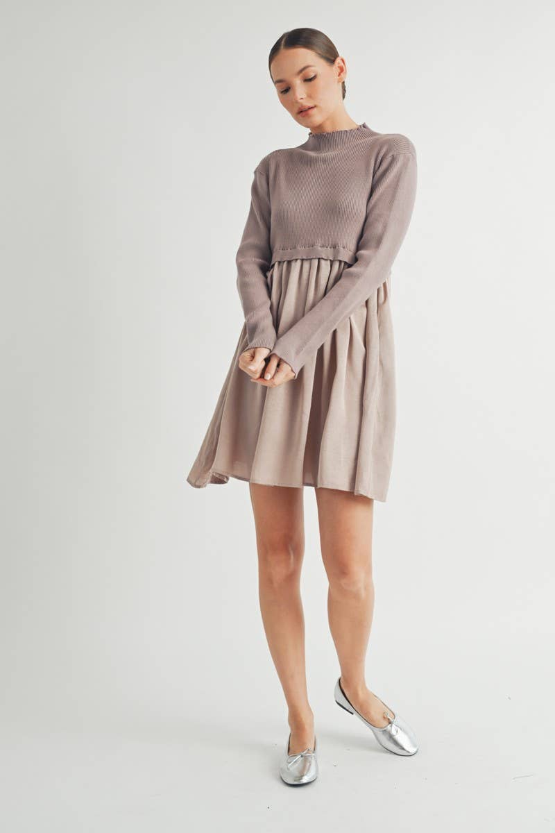 Long Sleeve Twofer Sweater Mini Dress - LaRella