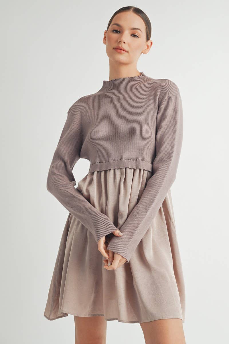 Long Sleeve Twofer Sweater Mini Dress - LaRella