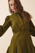 Mandarin Collar Covered Button Placket Mini Dress - LaRella