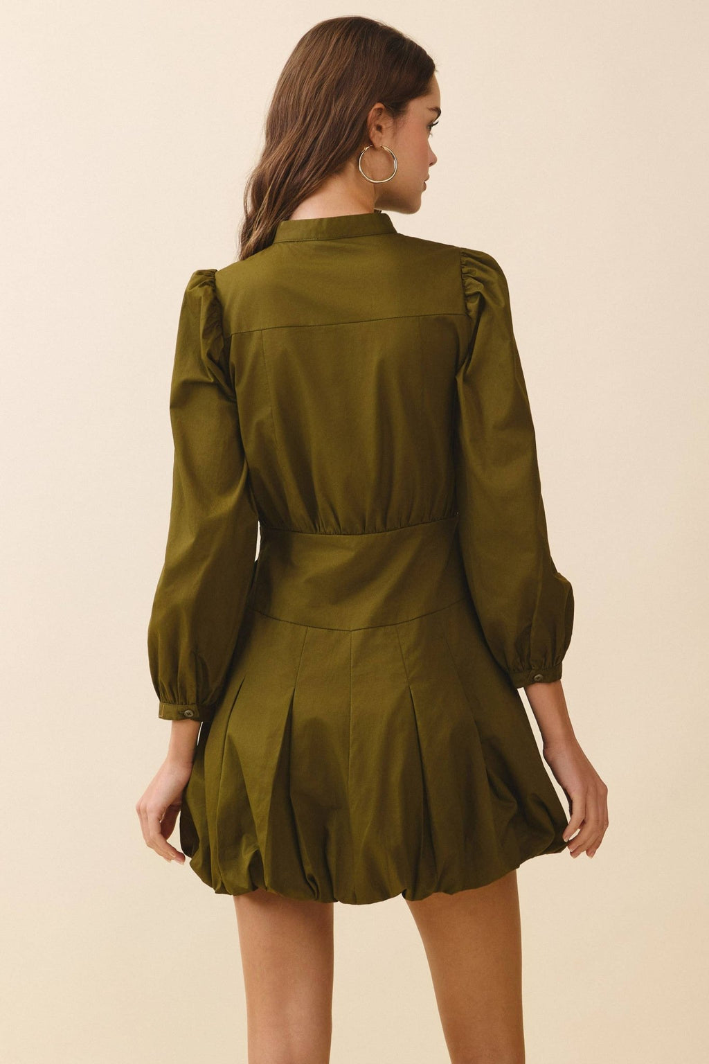 Mandarin Collar Covered Button Placket Mini Dress - LaRella