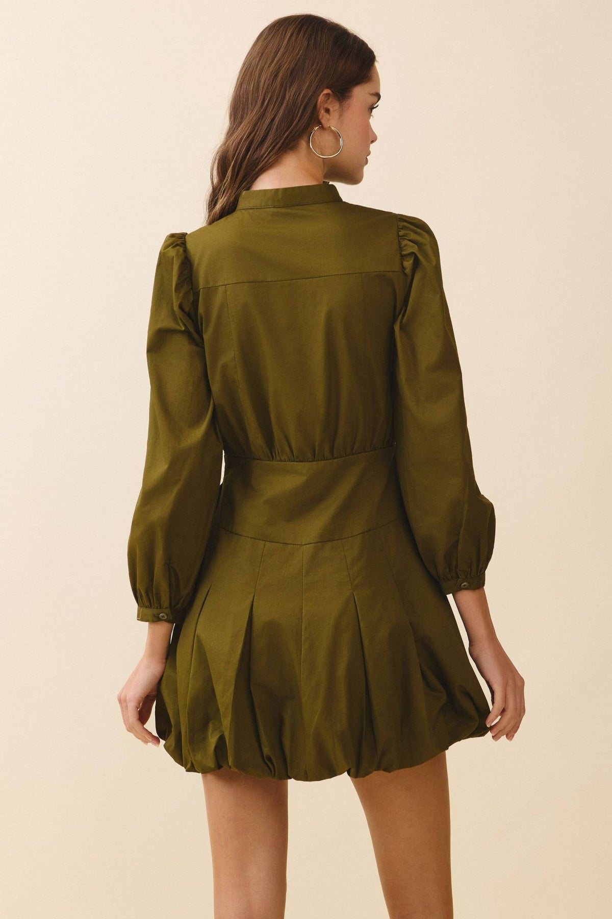 Mandarin Collar Covered Button Placket Mini Dress - LaRella