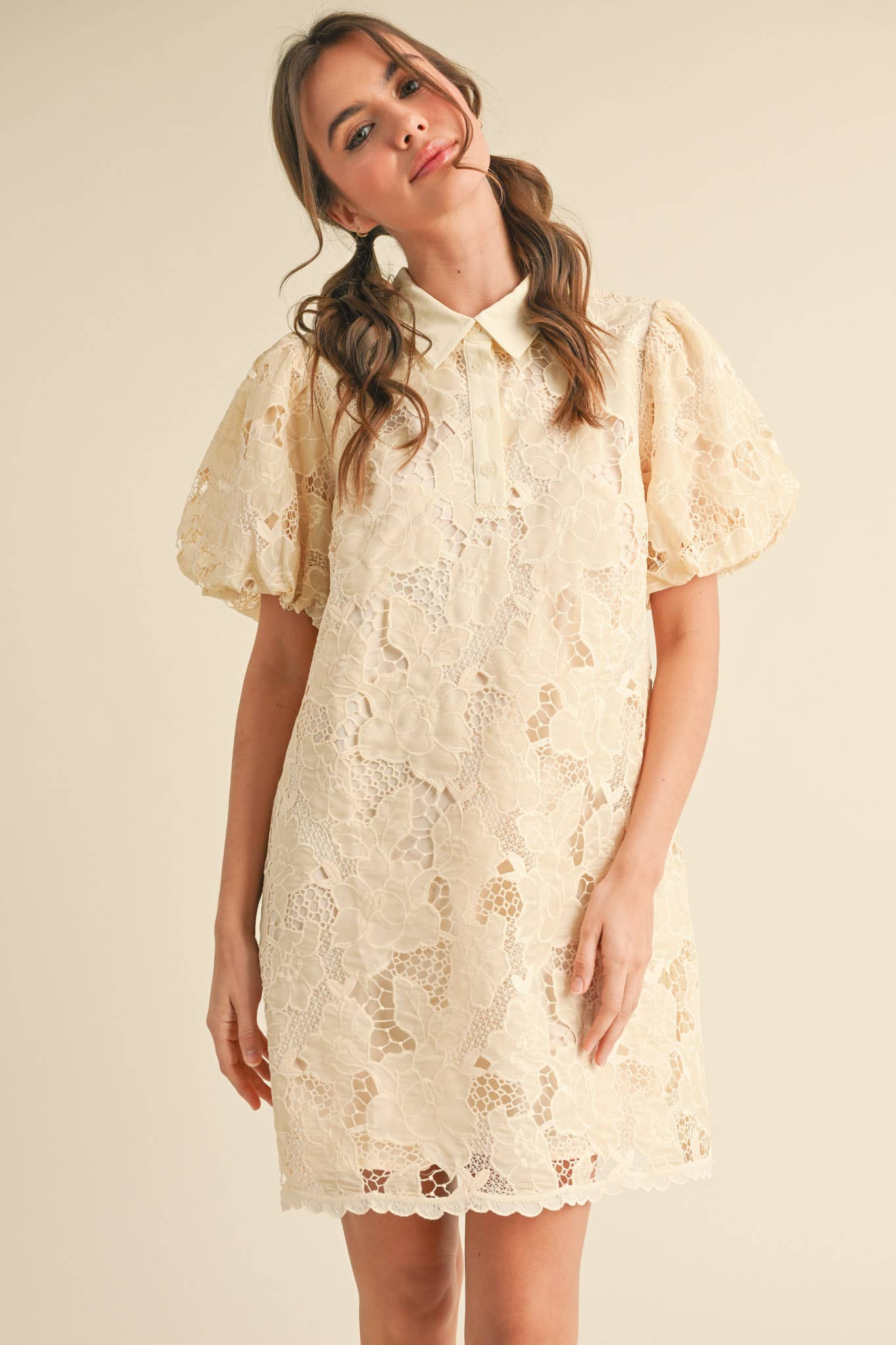 &MERCI - LACE BUBBLE SLEEVE MINI DRESS MDR3740 - LaRella