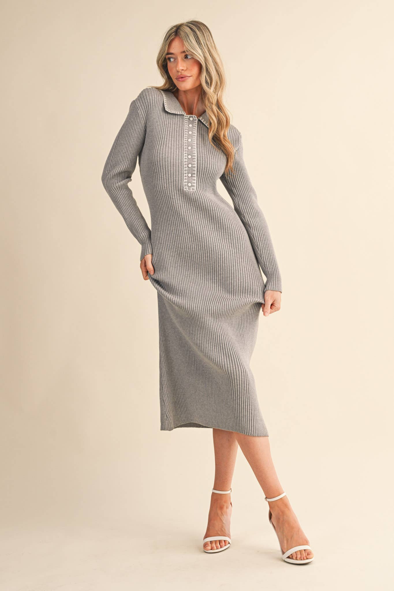 &MERCI - RIBBED SWEATER MIDI DRESS WITH CONTRAST STITCH MSW11232 - LaRella