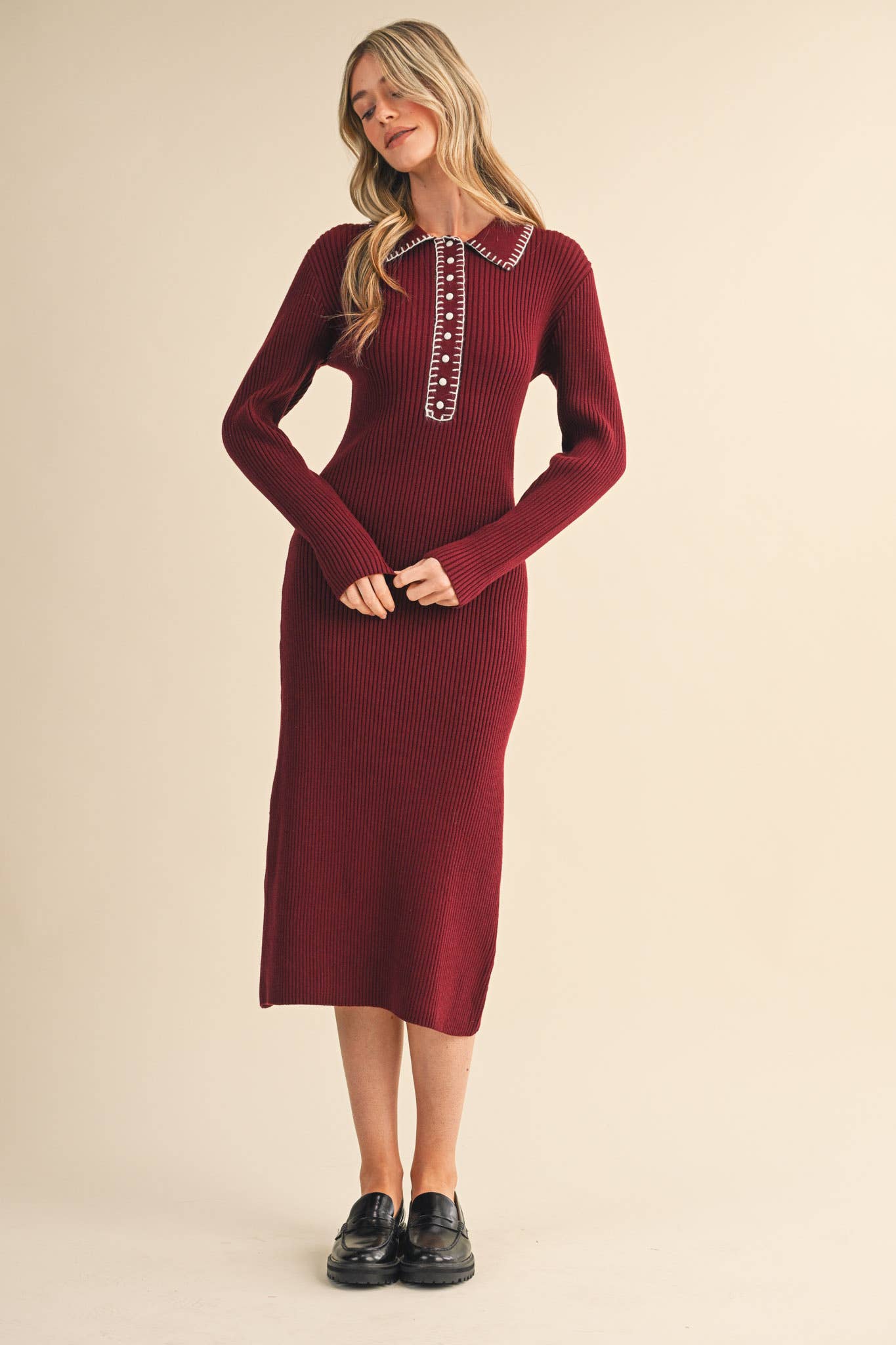 &MERCI - RIBBED SWEATER MIDI DRESS WITH CONTRAST STITCH MSW11232 - LaRella