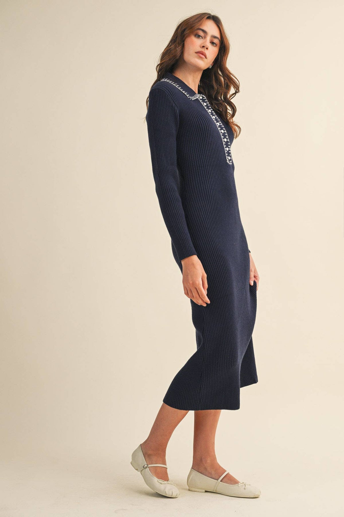 &MERCI - RIBBED SWEATER MIDI DRESS WITH CONTRAST STITCH MSW11232 - LaRella