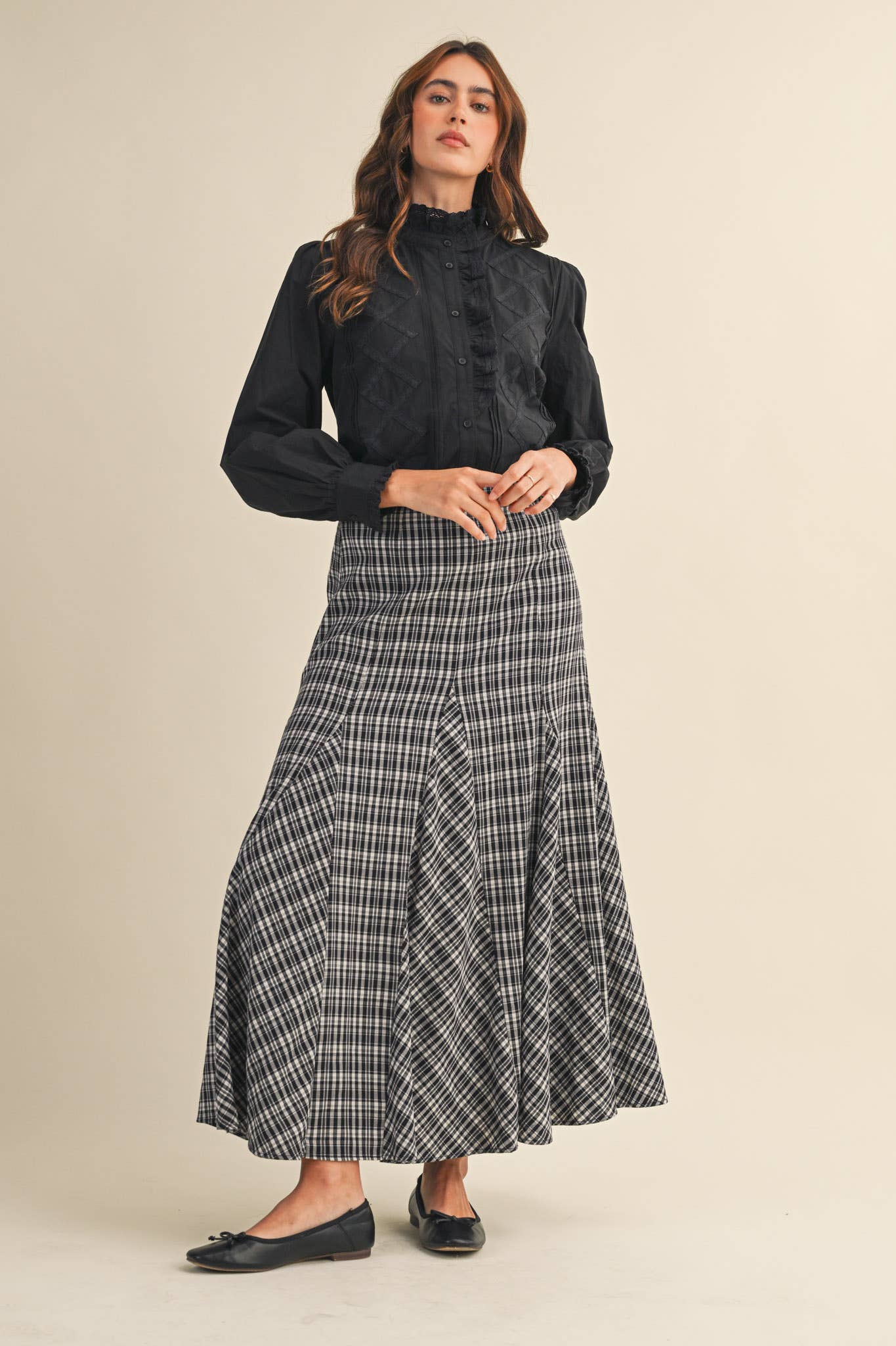 &MERCI - RUFFLED LACE TRIM BUTTON DOWN TOP MTP4210 - LaRella