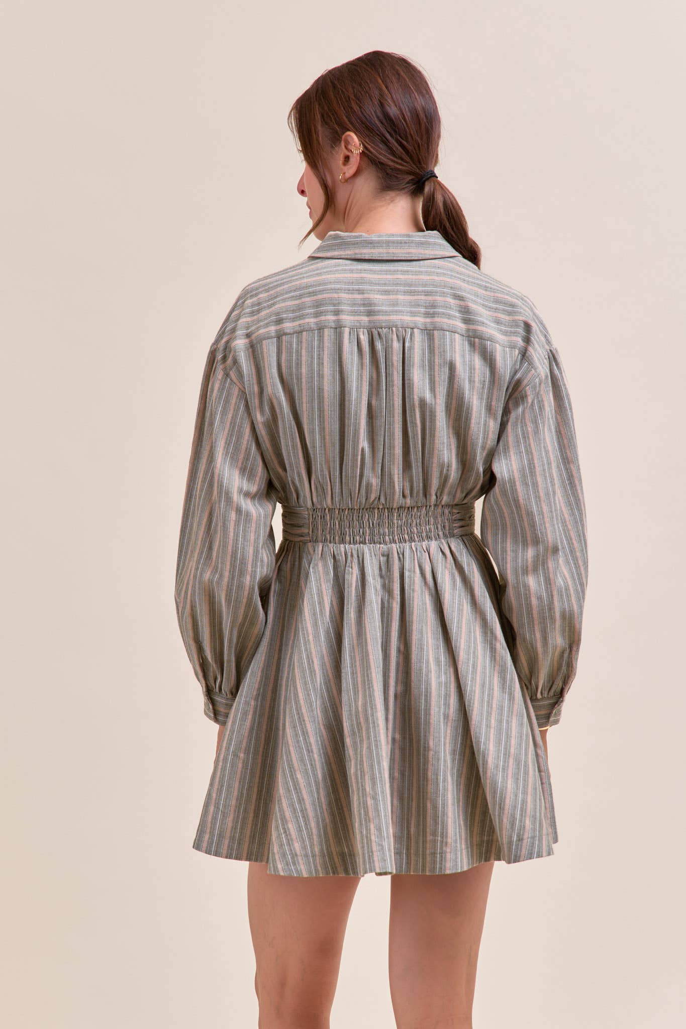 &MERCI - STRIPED BUTTON DOWN RUCHED WAIST MINI DRESS MDR4183 - LaRella