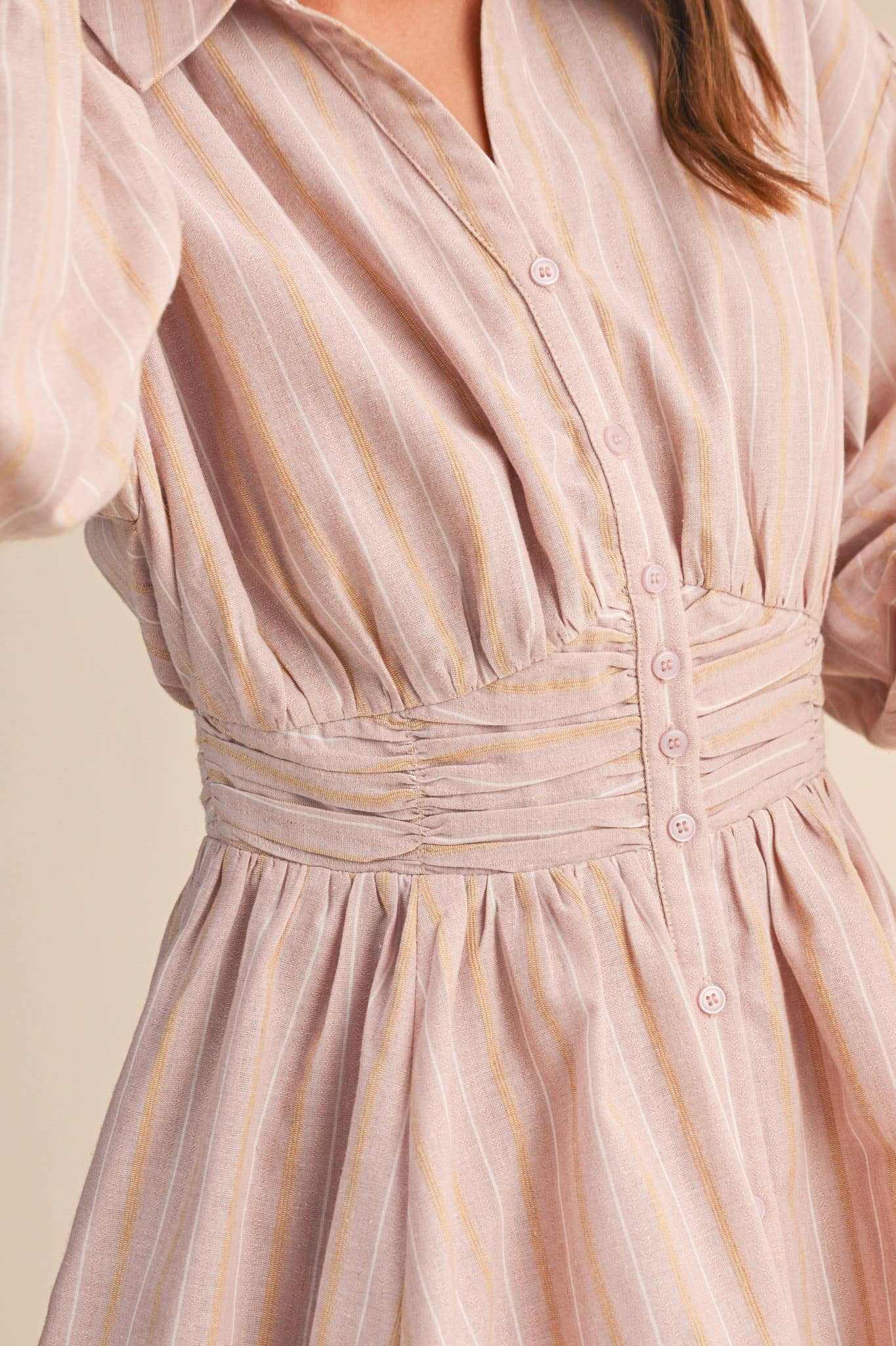 &MERCI - STRIPED BUTTON DOWN RUCHED WAIST MINI DRESS MDR4183 - LaRella