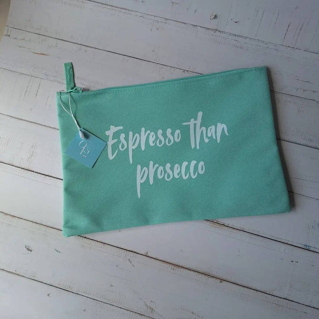 OE! - Espresso rather than prosecco, the aqua-green clutch - La Rella