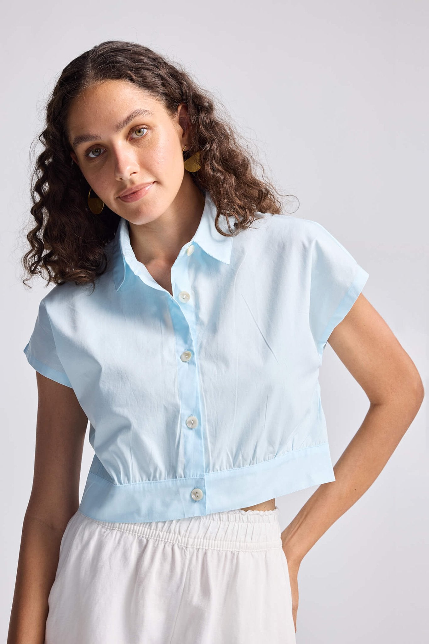 Oversized Crop Shirt in Summer Blue - LaRella