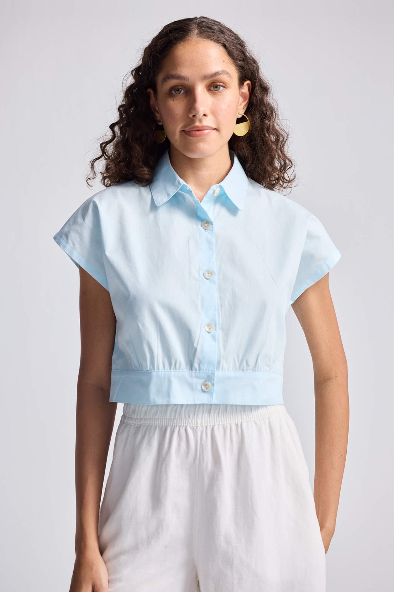 Oversized Crop Shirt in Summer Blue - LaRella