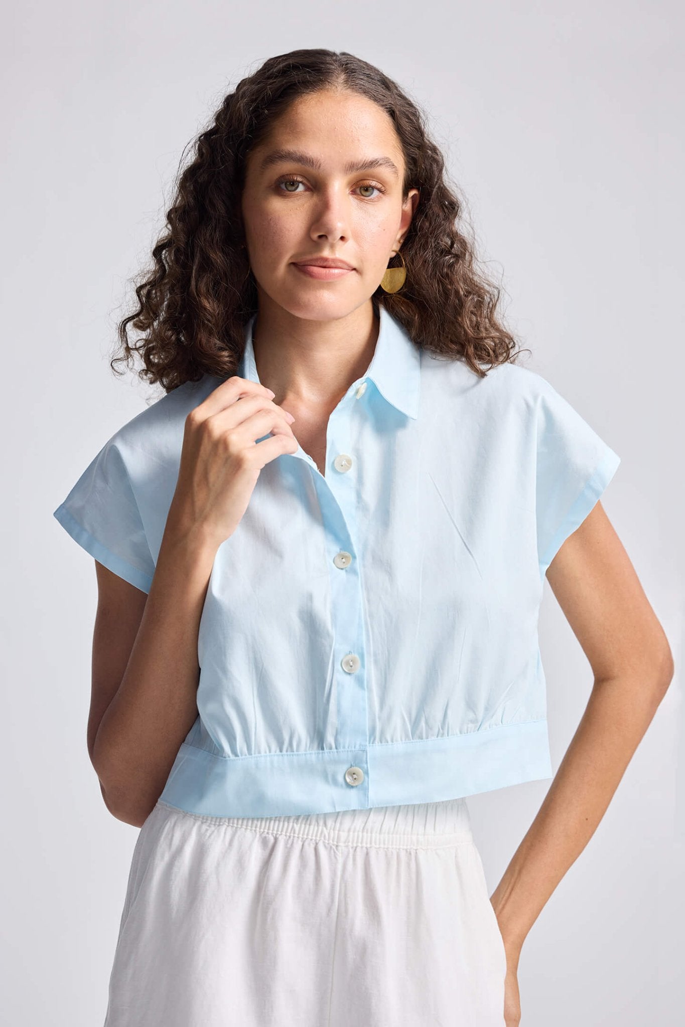 Oversized Crop Shirt in Summer Blue - LaRella