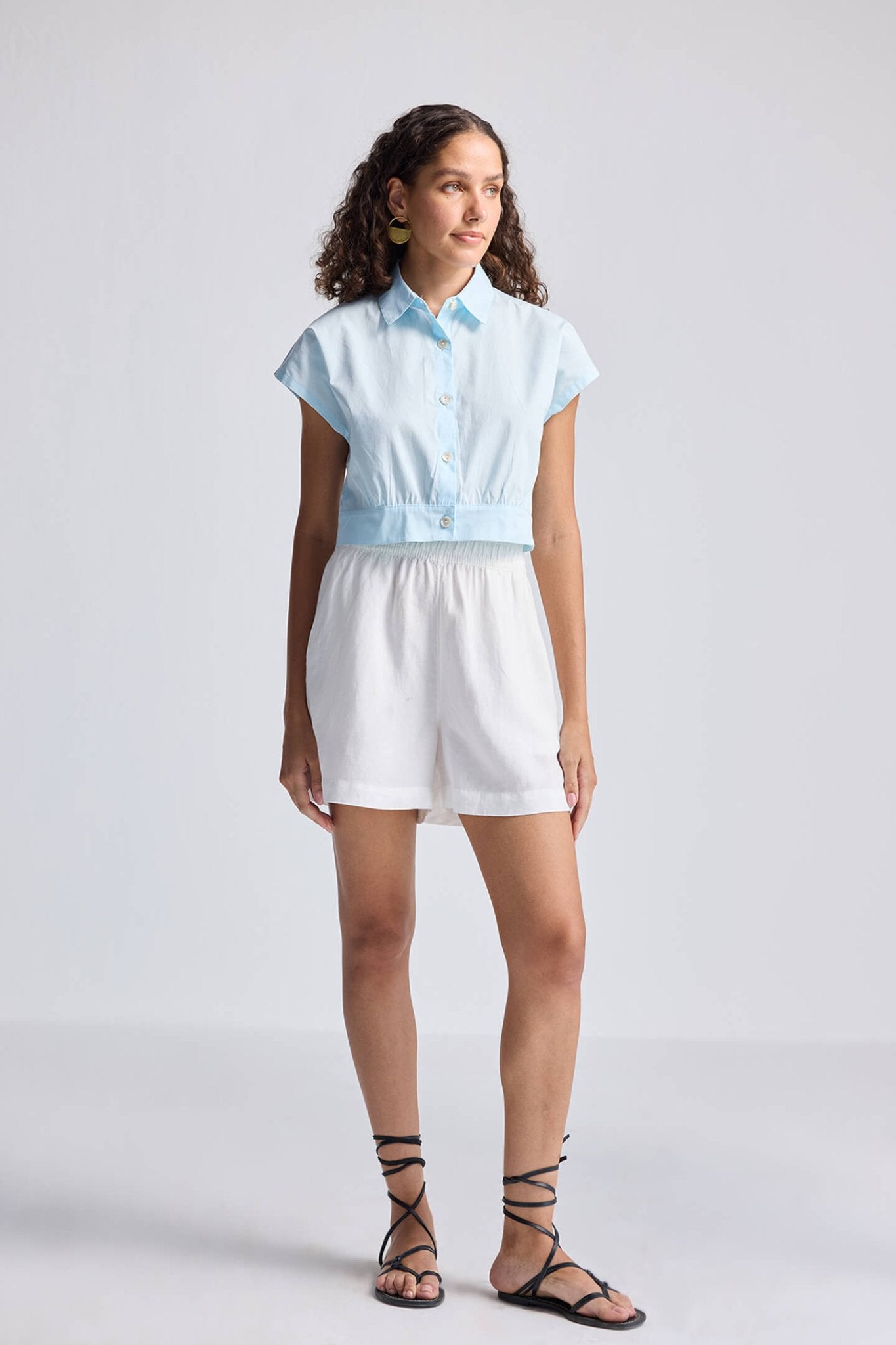 Oversized Crop Shirt in Summer Blue - LaRella