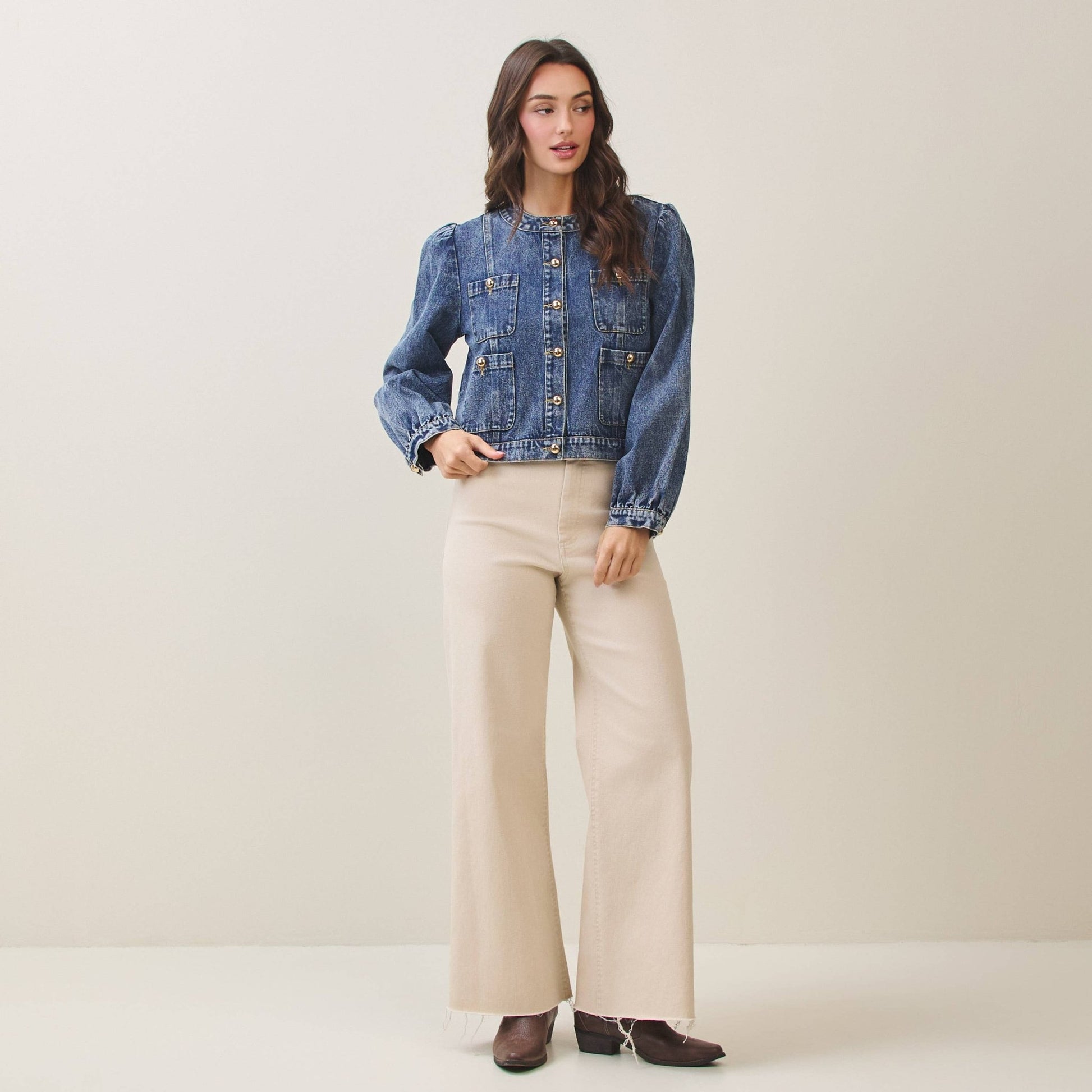 Puff sleeve washed denim jacket - La Rella