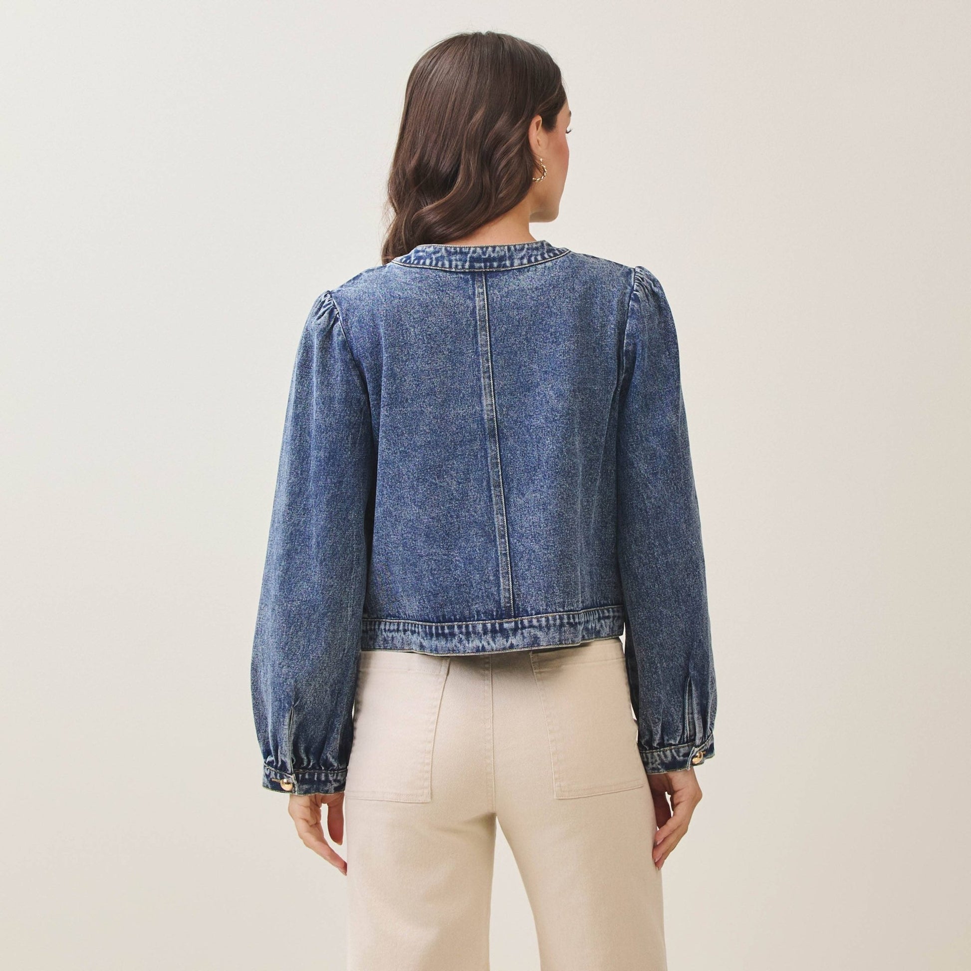 Puff sleeve washed denim jacket - La Rella