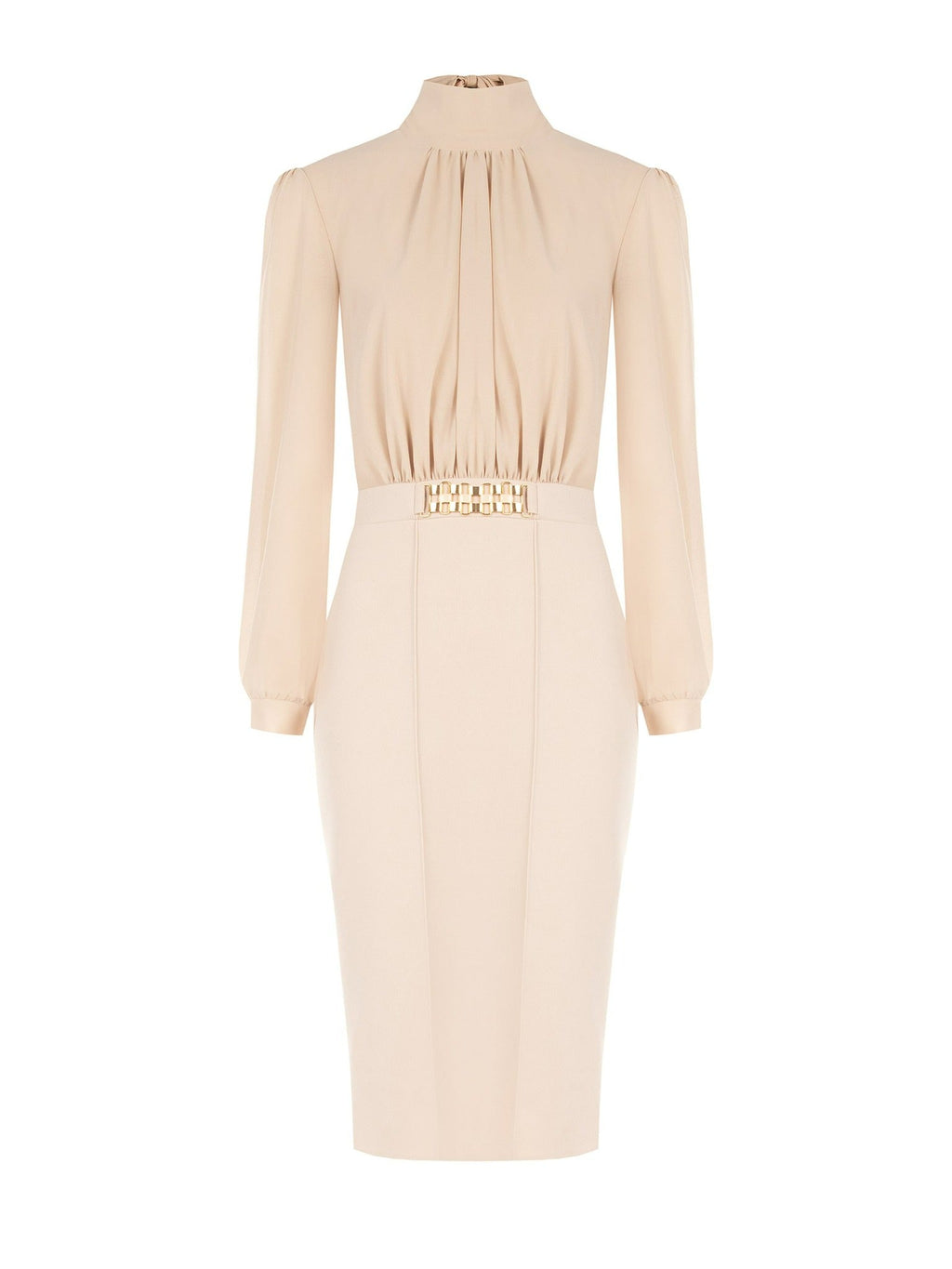 Rinascimento Cream High-Neck Midi Dress - La Rella