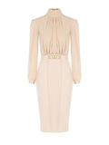 Rinascimento Cream High-Neck Midi Dress - La Rella